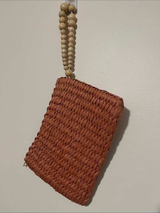 a new day Handbags - a new day Woven Straw Wristlet in Terracotta with Beaded Strap